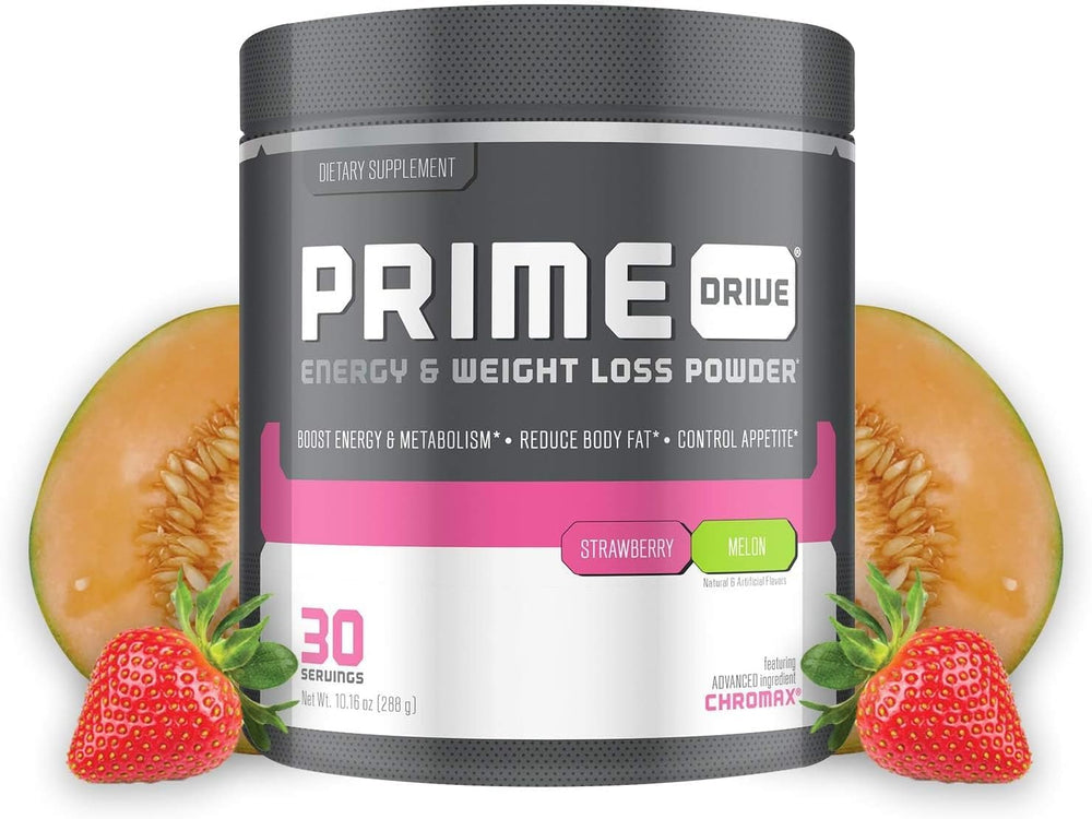 Complete Nutrition Prime Drive Energy strawberry-melon tub front, ready pre-workout for focused training sessions.