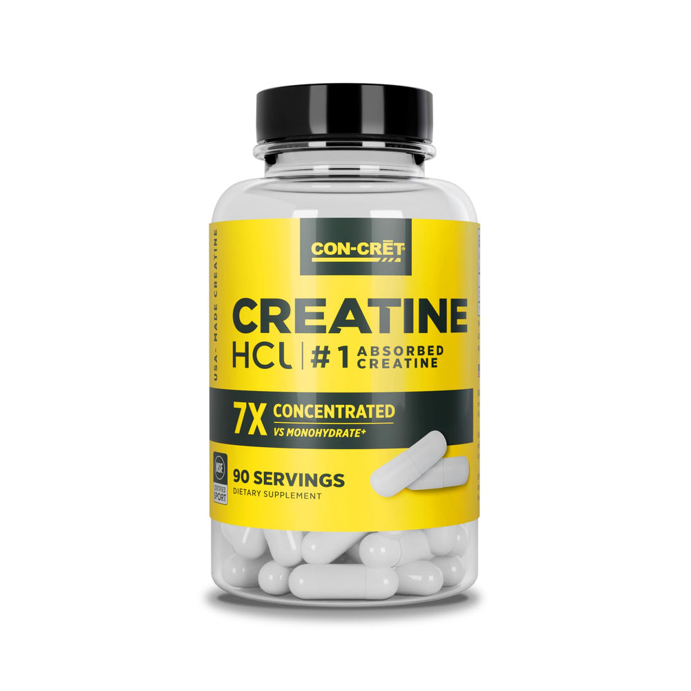 CON-CRET Creatine HCl capsules bottle showing convenient daily energy support