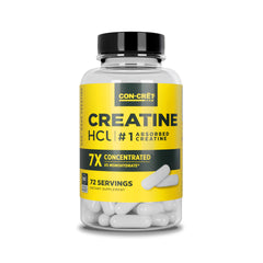 CON-CRET Creatine HCl capsules on bottle for daily energy support