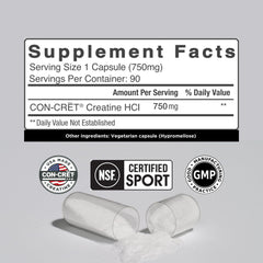Closeup of CON-CRET Creatine HCl capsules highlighting small, soluble dose