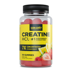 CON-CRET Creatine HCl Gummies Berry Zing bottle front showing convenient on-the-go use