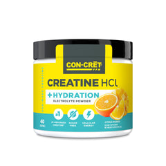 CON-CRET Creatine HCl + Hydration tub shows a sugar-free electrolyte formula.