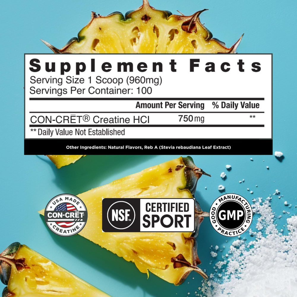 CON-CRET Creatine HCl serving scoop included for precise pre-workout dosing.