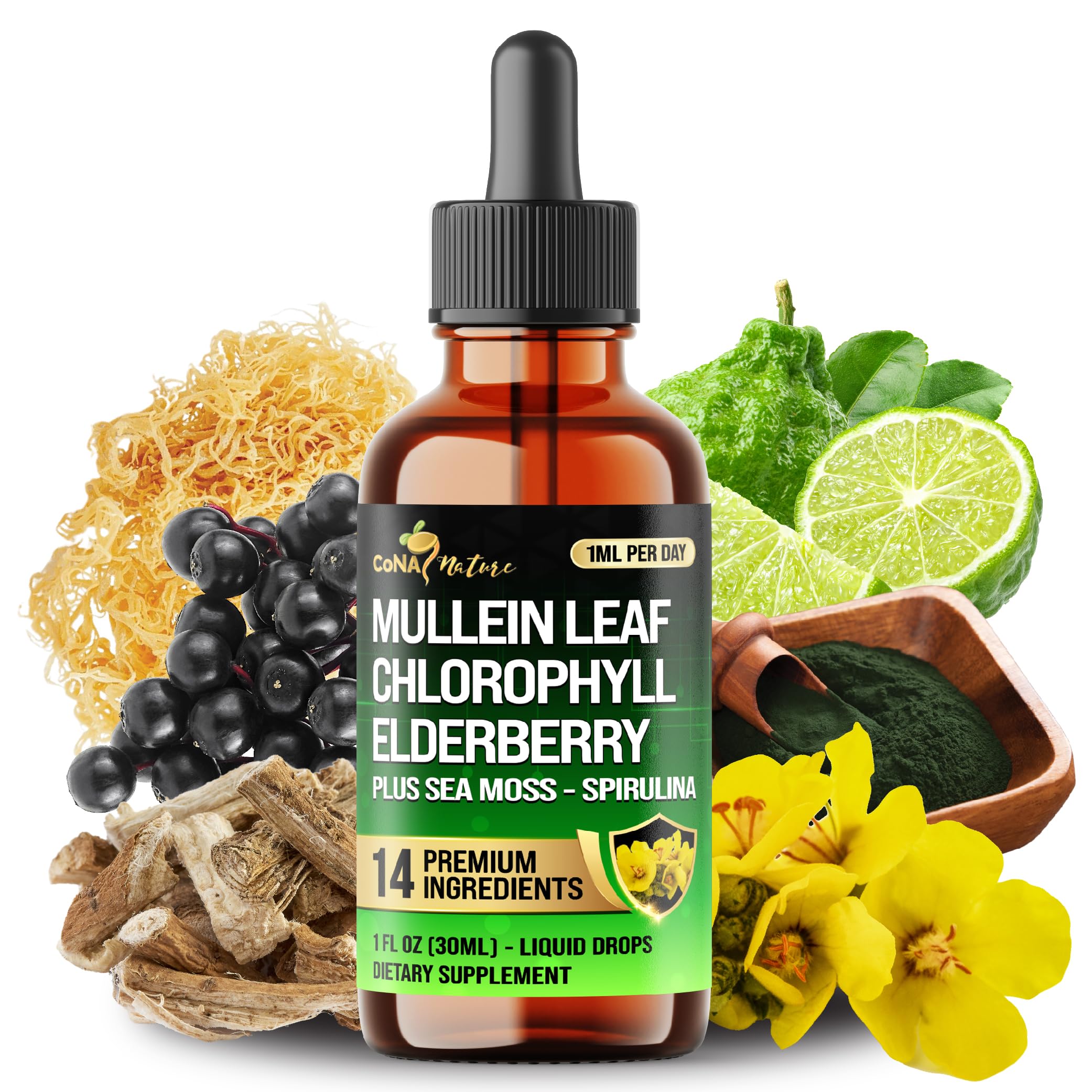 Cona Nature 14in1 Mullein Drops bottle for daily wellness support.