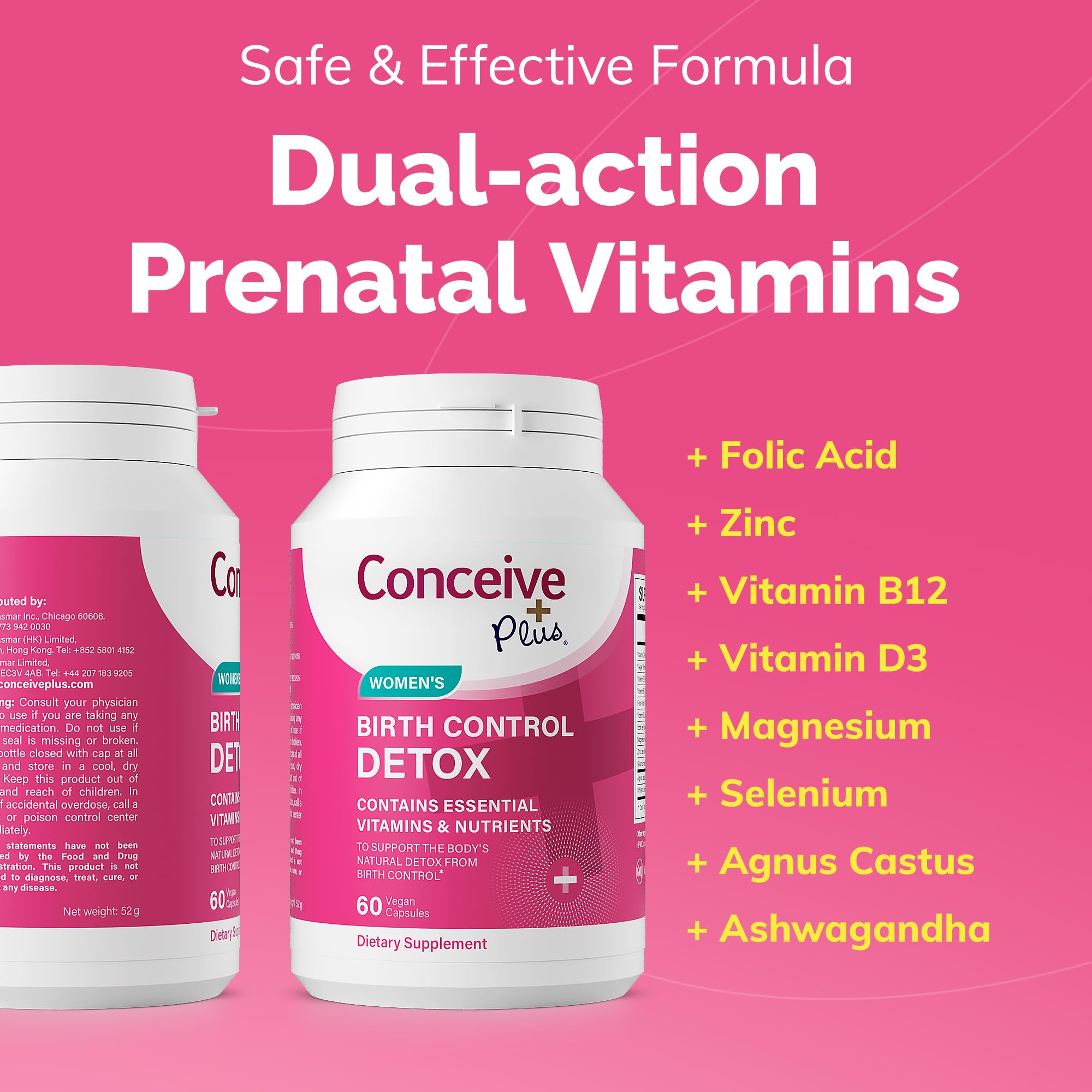 CONCEIVE PLUS Birth Control Detox dosage capsules demonstrate precise dosing for balance support.