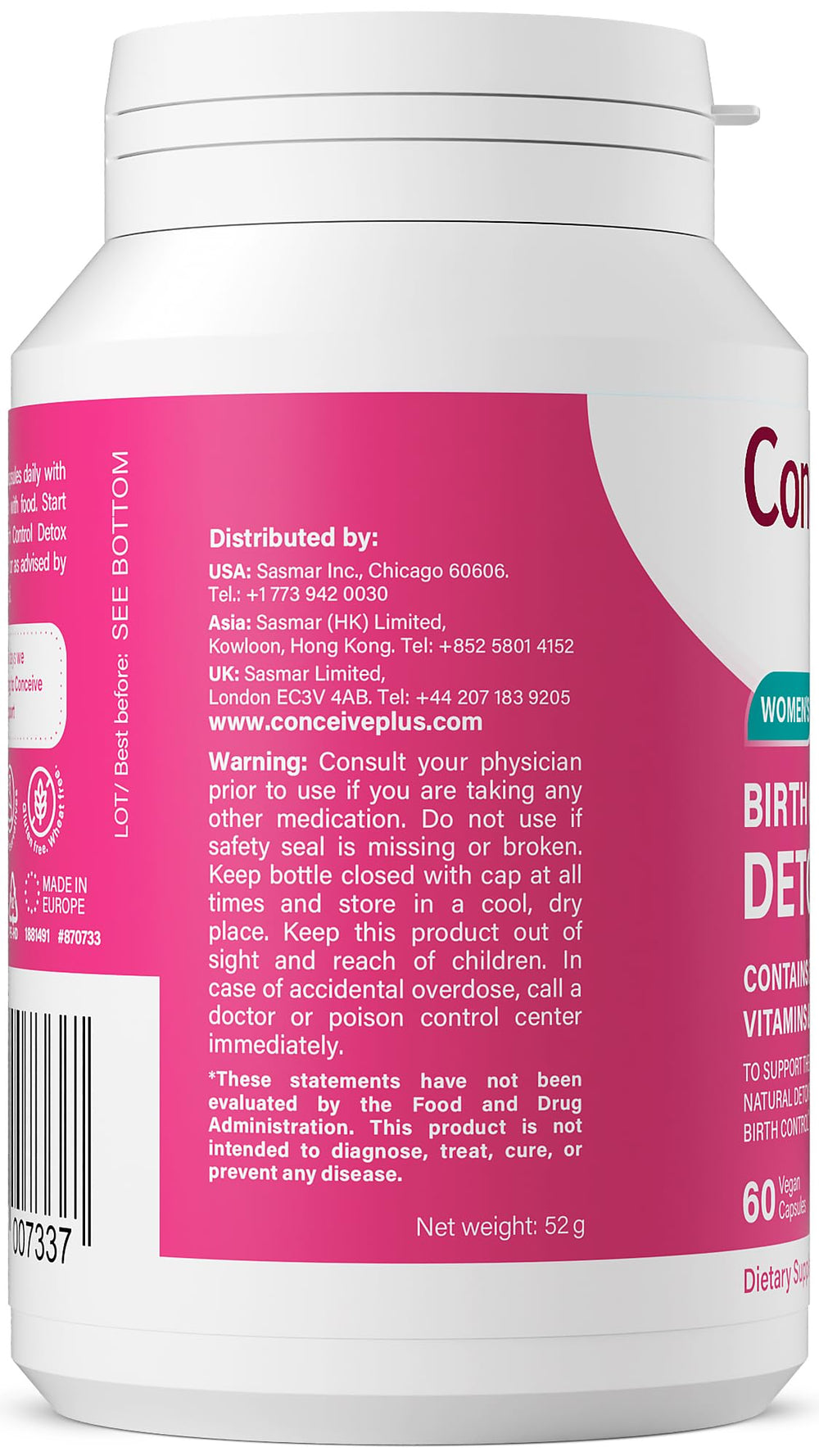 CONCEIVE PLUS Birth Control Detox natural-organic formula highlights clean ingredients.