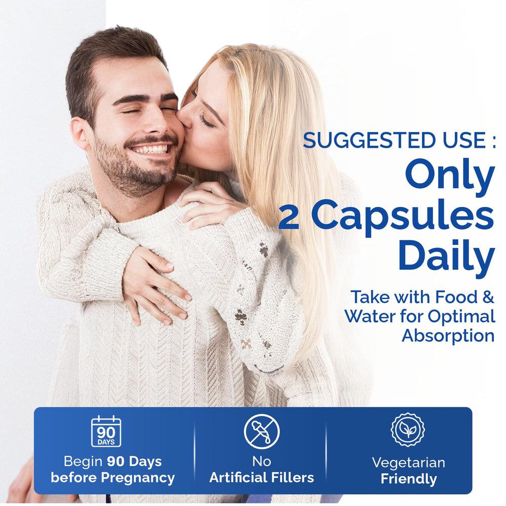 Lifestyle scene of a man taking capsules in morning routine for fertility support.