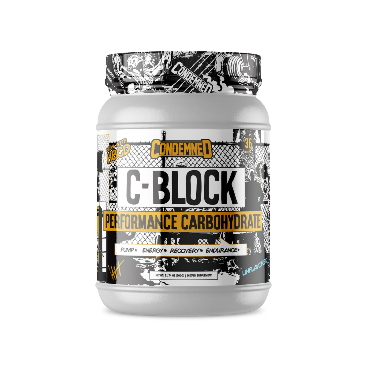 Condemned Labz C-Block bottle front for fast-digesting energy during workouts