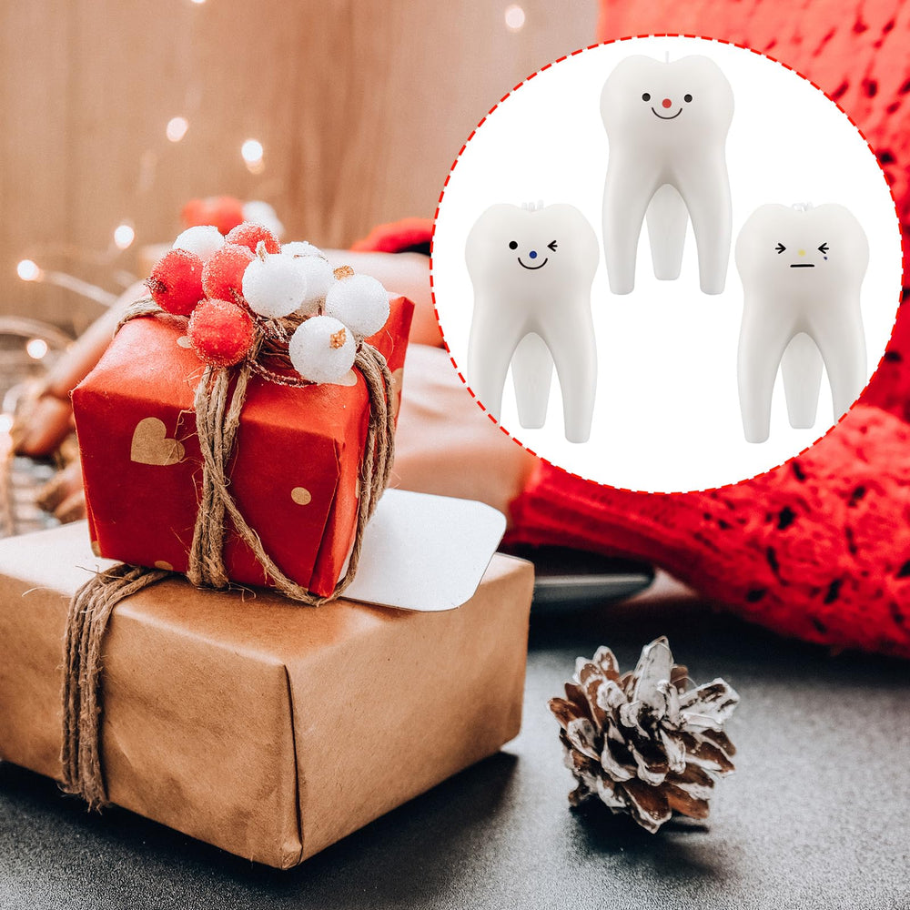 Conelist three-pack tooth candles for dentist offices with inviting vanilla scent.