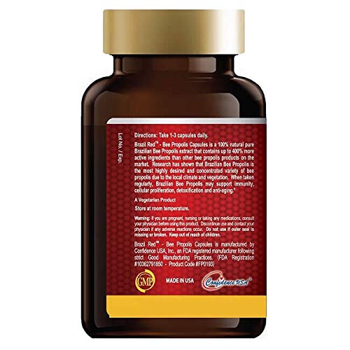Confidence USA Brazil Red Bee Propolis label close-up highlighting premium formulation