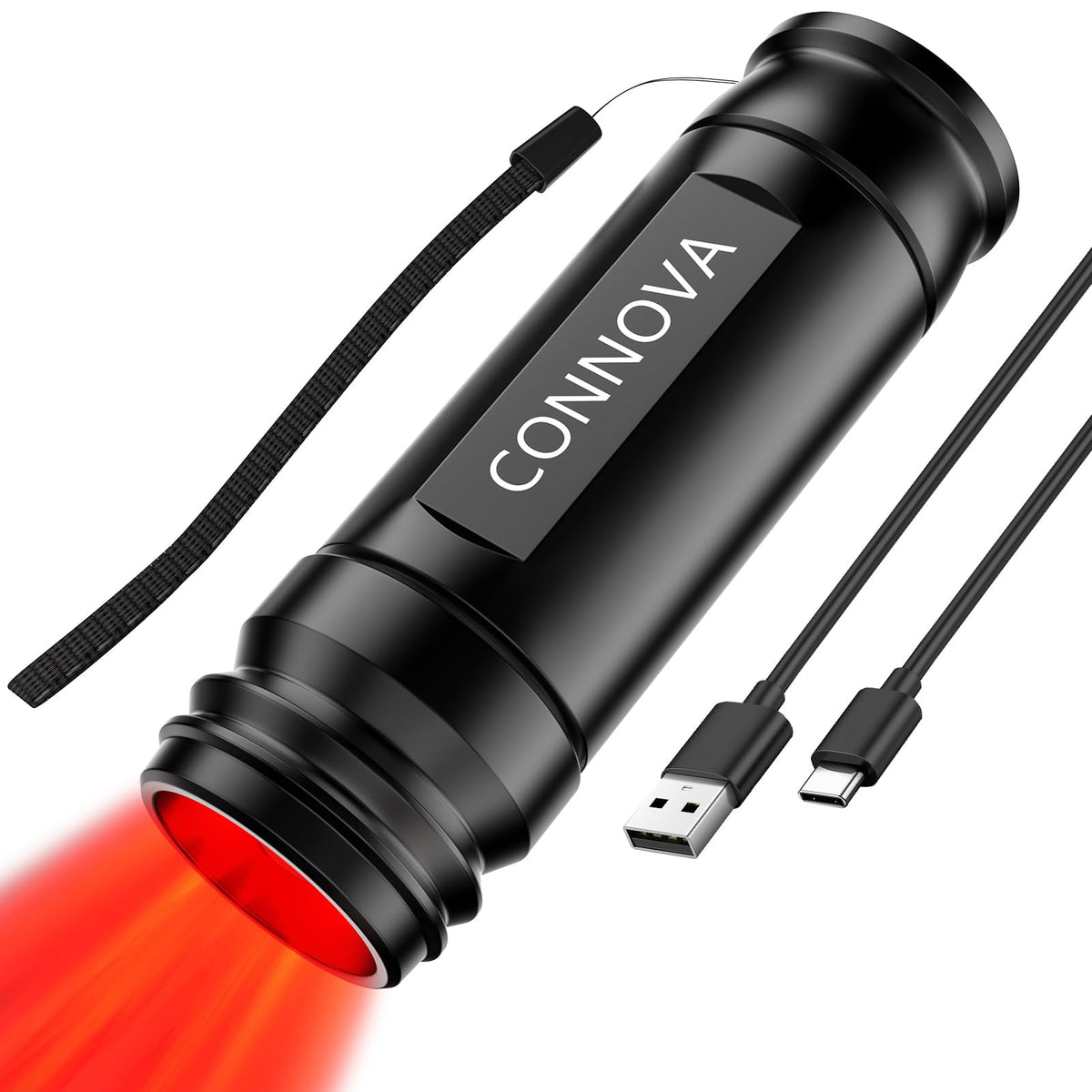 Connova infrared flashlight front view, compact handle for targeted relief