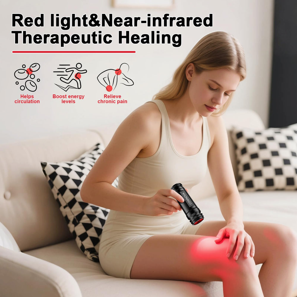 Connova infrared flashlight knee treatment demonstrates deep warmth for joints