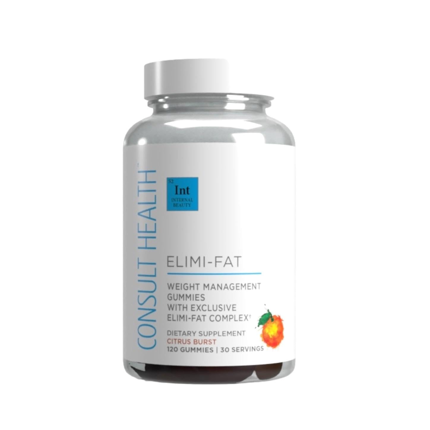 Consult Health ELIMI-Fat bottle front with citrus gummies for daily use