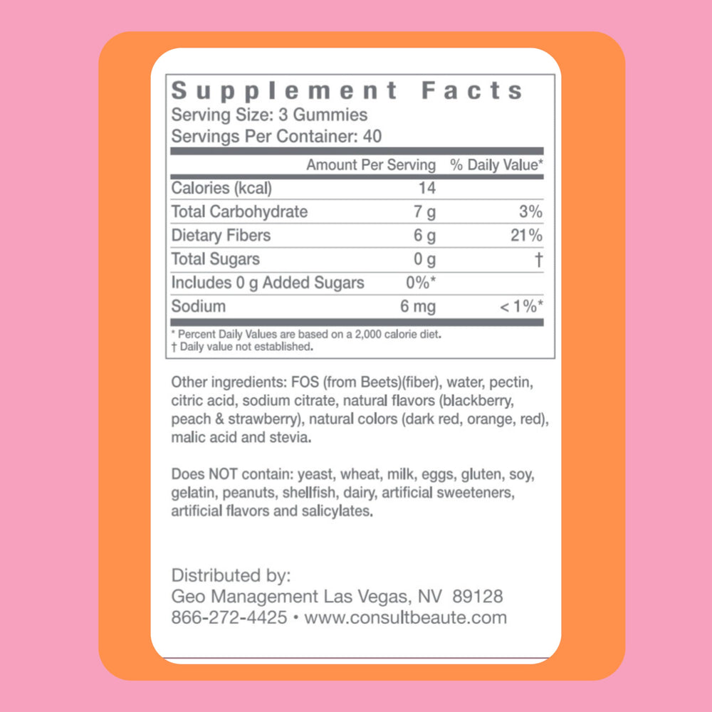 Consult Health Fiber Gummies sugar-free label, no artificial flavors