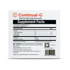Close-up of sachet opening from Continual-G powder emphasizing rapid absorption potential