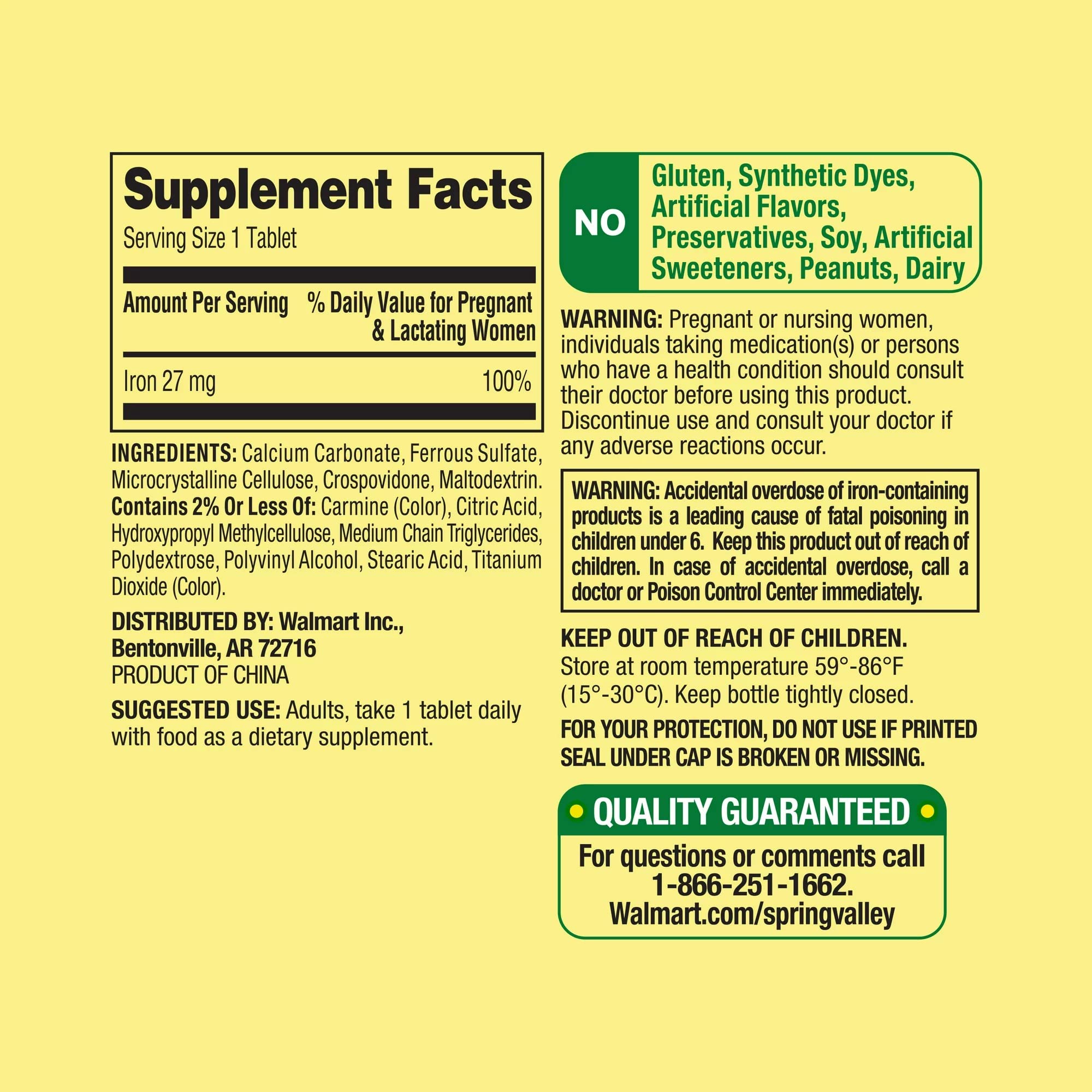 Convergence ferrous sulfate tablets label close-up showing ingredient details.