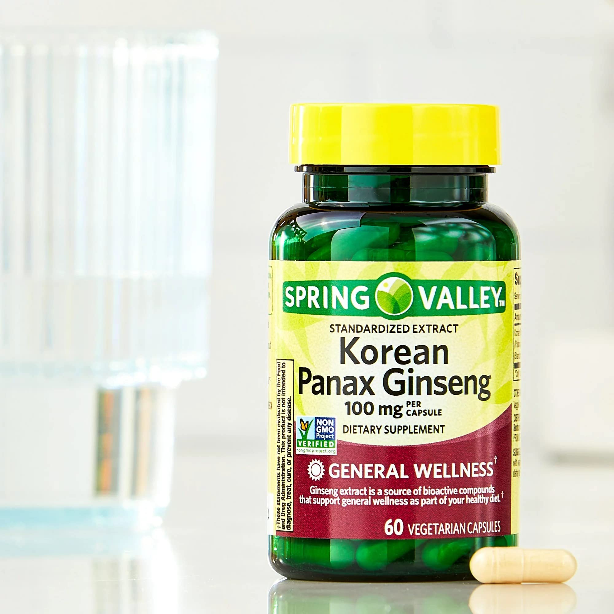 Convergence Panax Ginseng capsules closeup in a vegetarian format