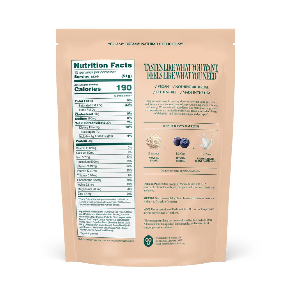 Made in the USA label on Coolside Vanilla protein container