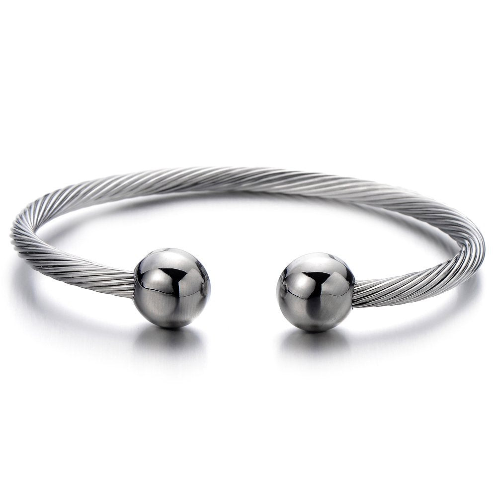 COOLSTEELANDBEYOND silver elastic magnetic bracelet worn daily
