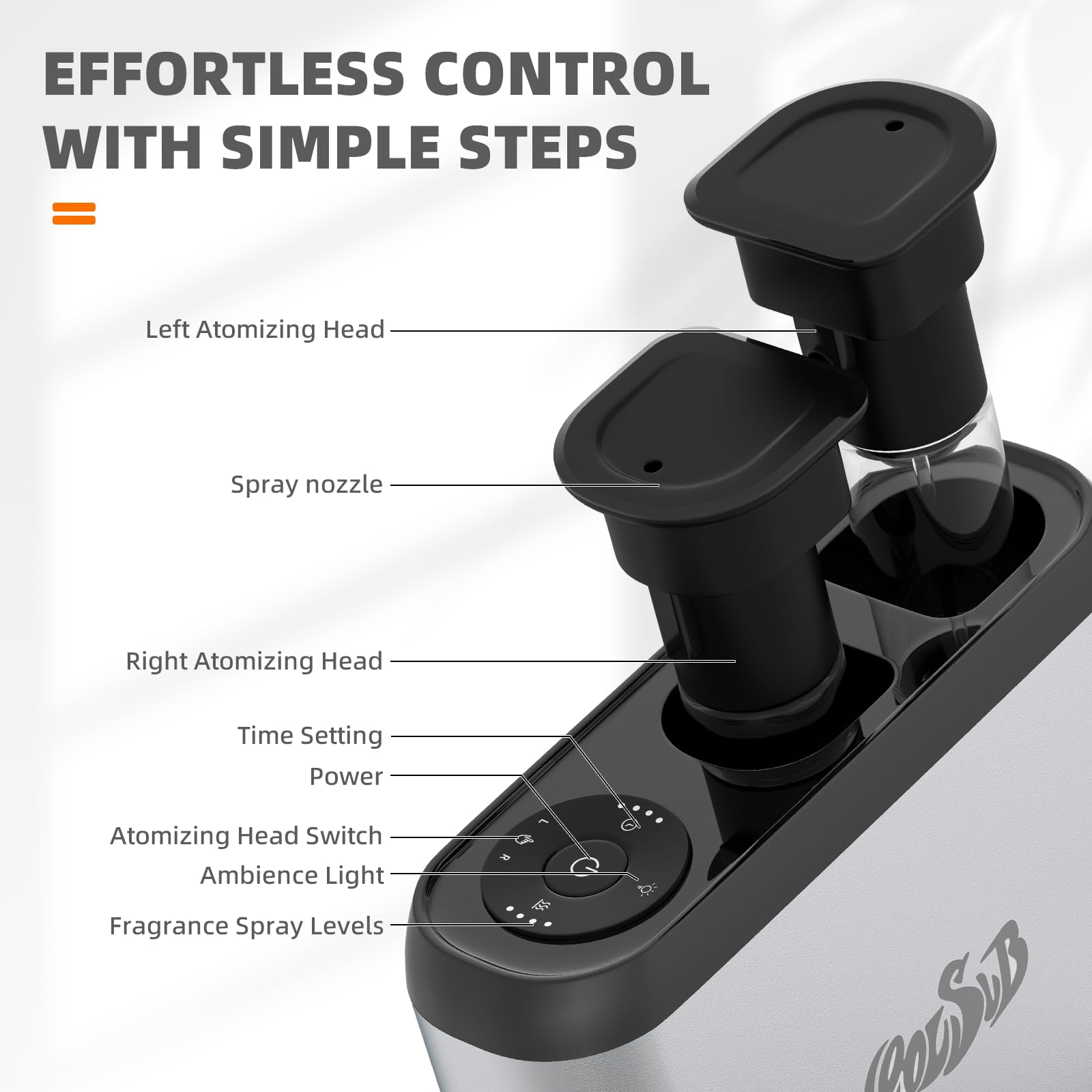 CoolSub diffuser shown in car usage scenario for portable aromatherapy