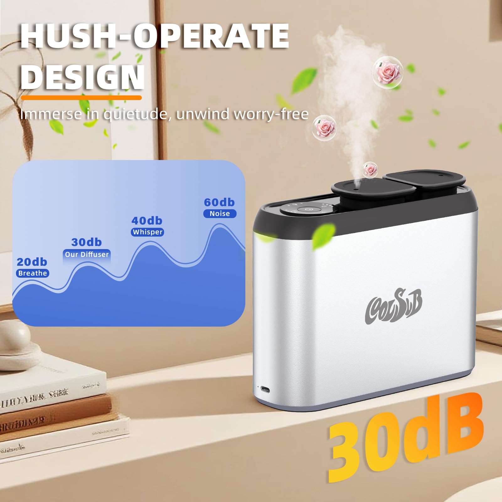CoolSub nano-atomizing nozzle delivering fine aroma mist