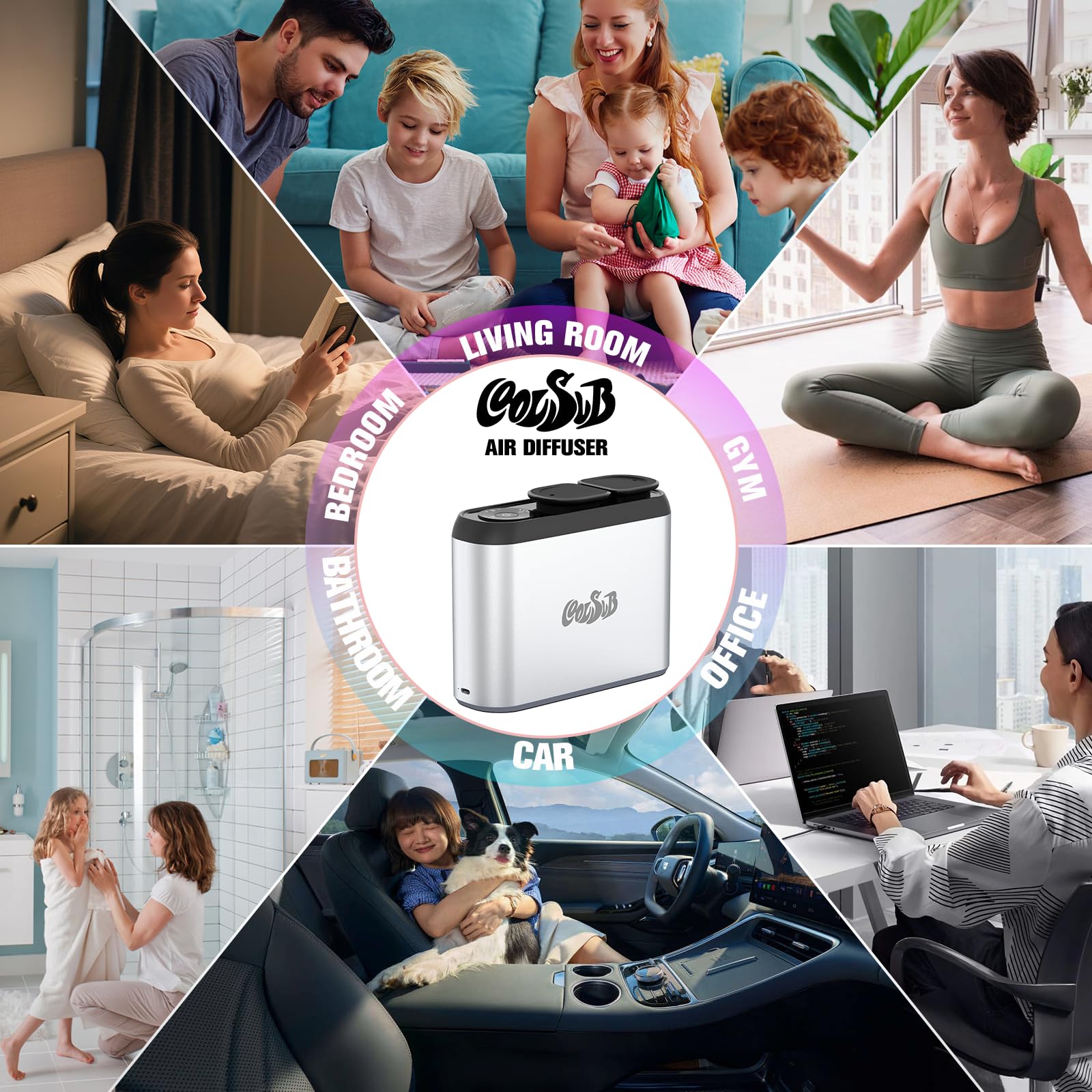 CoolSub diffuser operating silently in a bedroom for rest