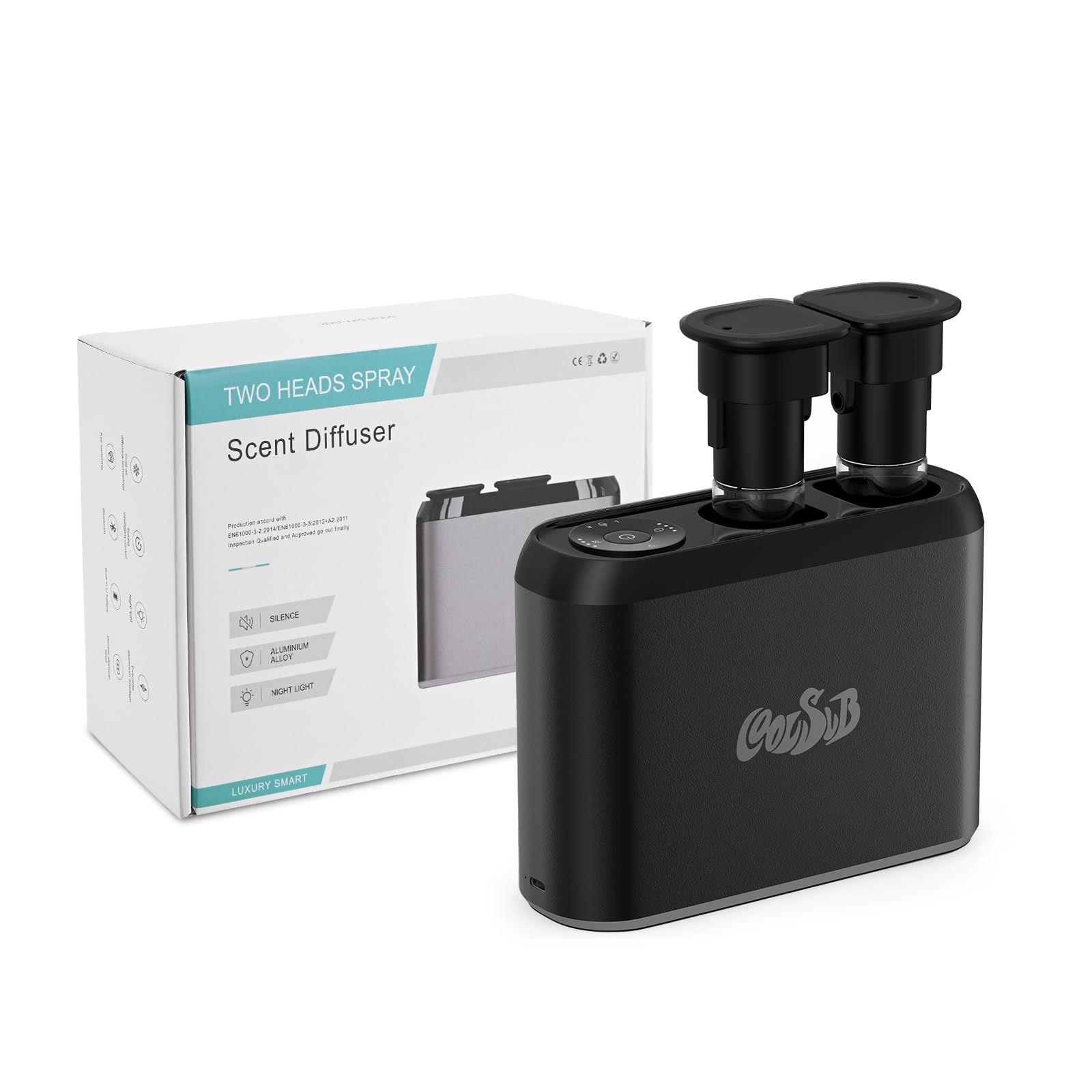 CoolSub Smart Aroma Diffuser frontal view in black showcasing stylish durability for any space.