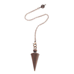 Copper pendulum with nine-inch chain for divination and board readings.