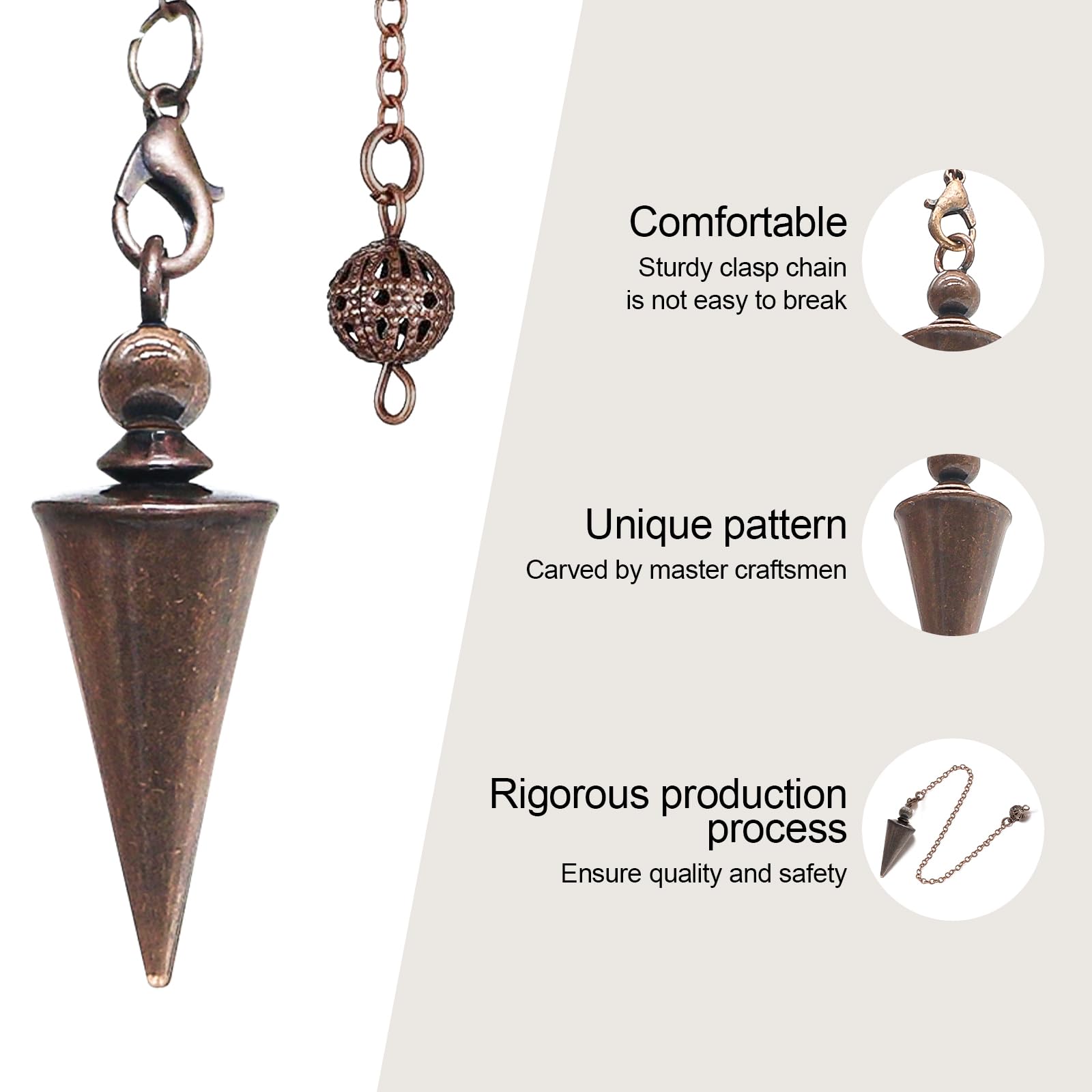 Copper pendulum positioned for precise yes/no readings on a board.