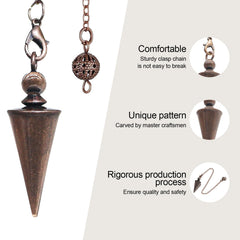 Copper pendulum positioned for precise yes/no readings on a board.