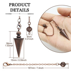 Copper pendulum aiding chakra balance during meditation and energy work.