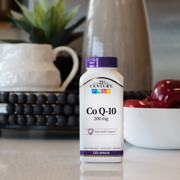 CoQ-10 capsules with gluten-free badge highlighting gluten-free formula.