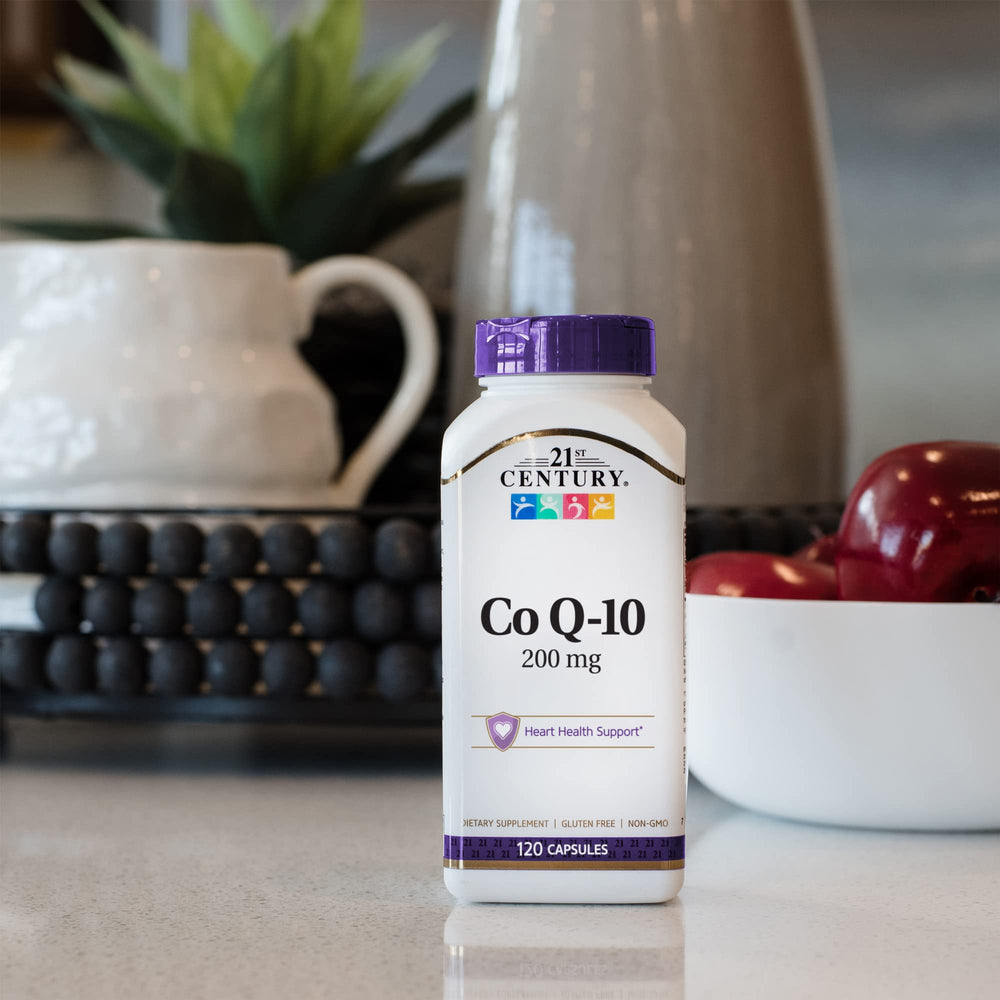 CoQ-10 capsules with gluten-free badge highlighting gluten-free formula.