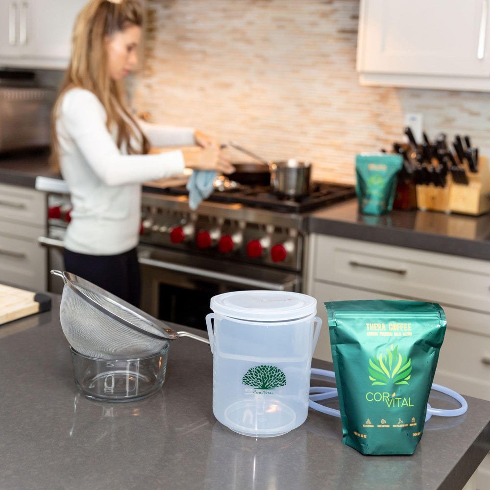 Cor-Vital coffee enema looks and smells premium for a ritual.