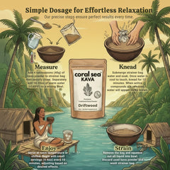 Coral Sea Kava driftwood kava on display, premium noble roots for strong, relaxing notes.