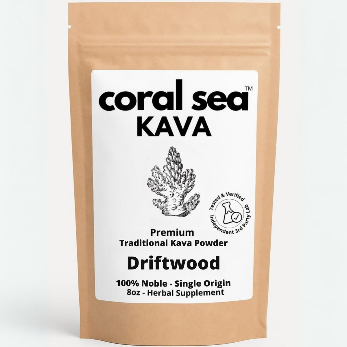 Coral Sea Kava powder in a glass jar for a smooth, calming ritual.