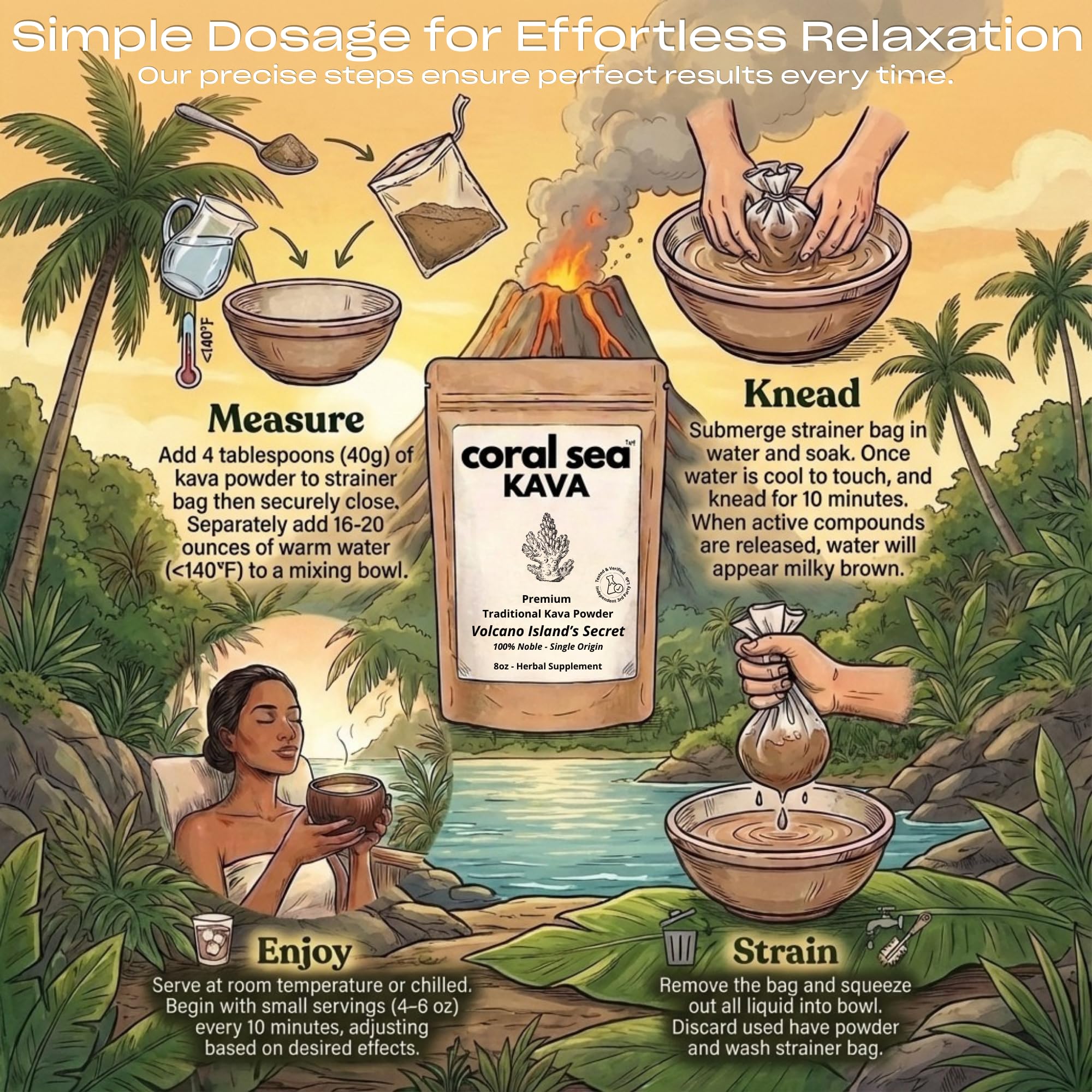 Close-up of Coral Sea Kava packaging demonstrates secure jar sealing for freshness.