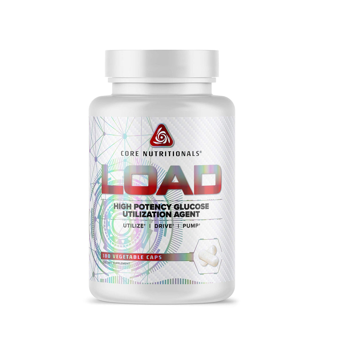 Core Load Platinum bottle front displaying a high-potency GDA formula for carbohydrate support.