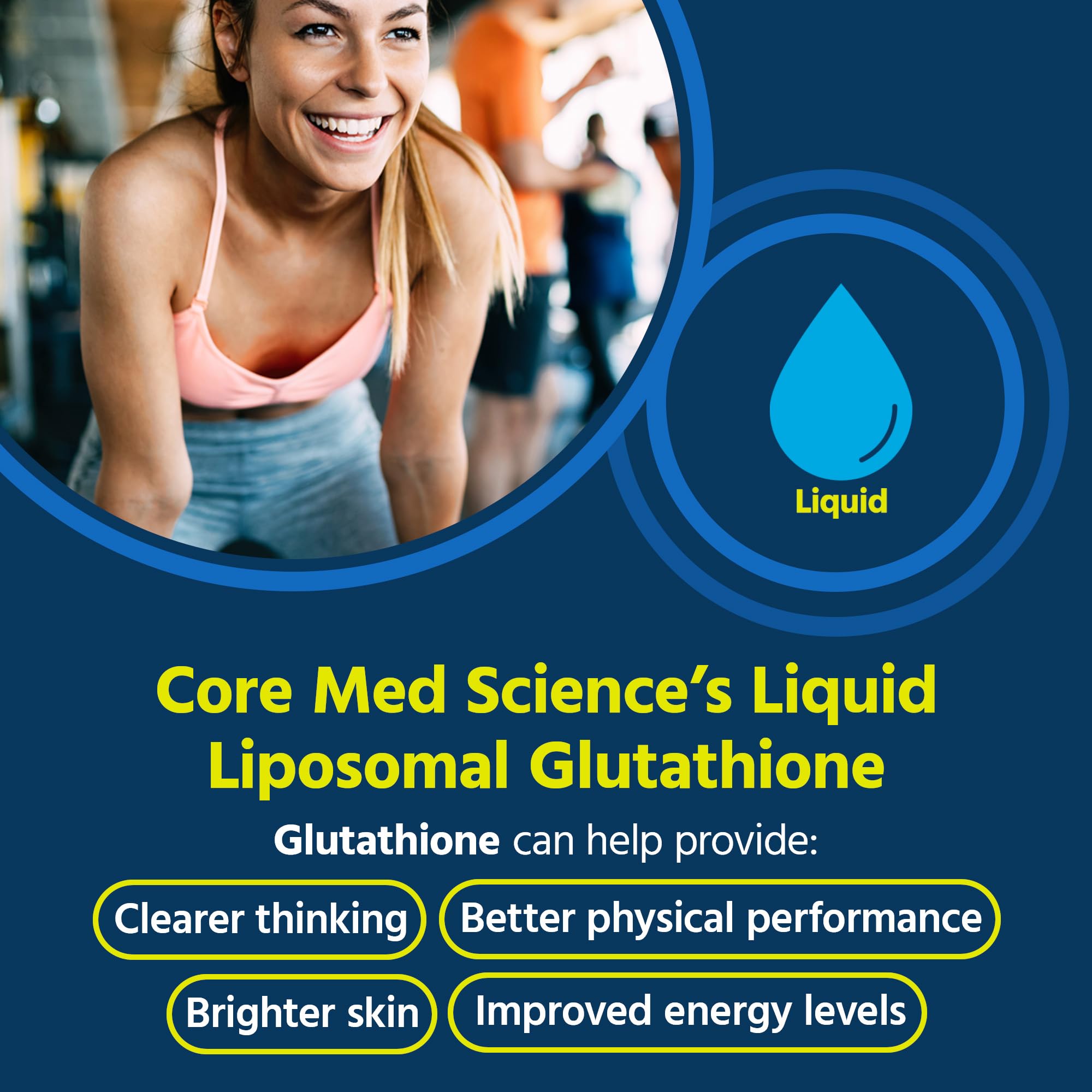 Pouring Core Med Science glutathione liquid shows quick absorption concept