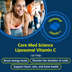 Core Med Science vitamin C softgels close-up showing easy-to-swallow capsules.