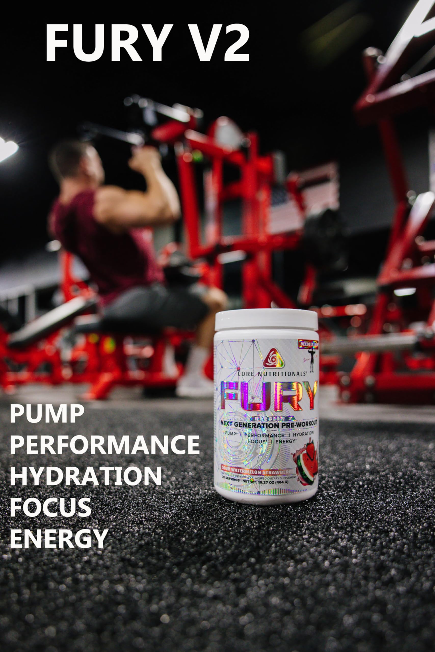 Core Nutritionals Fury V2 scoop in hand promises convenient dosing for workouts