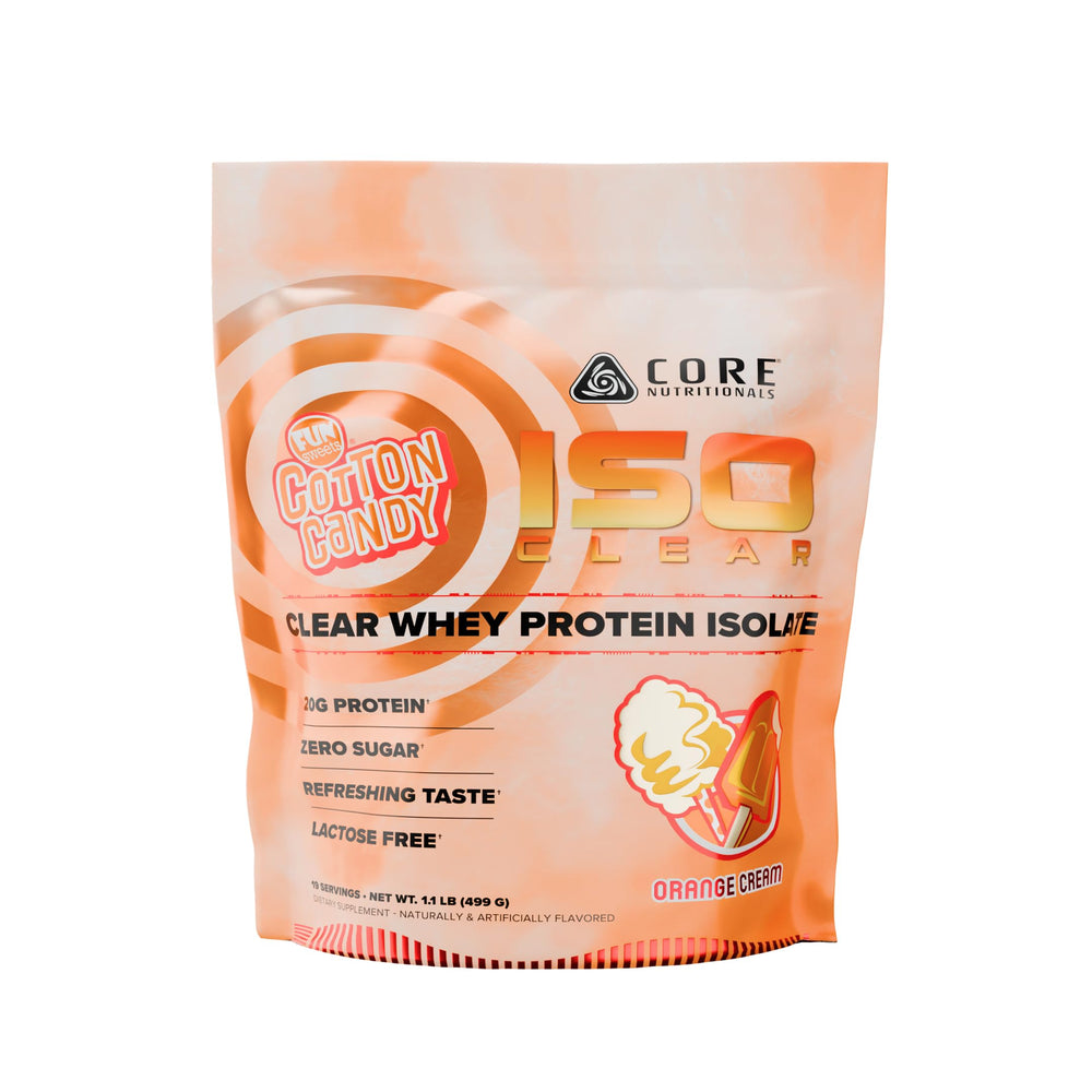 Core Nutritionals Iso Clear Whey Protein Isolate bottle pouring a refreshing post-workout shake