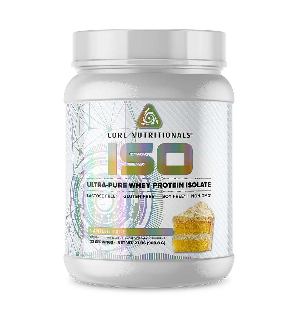 Core Nutritionals Iso Whey bottle pour highlights premium protein for post-workout recovery.