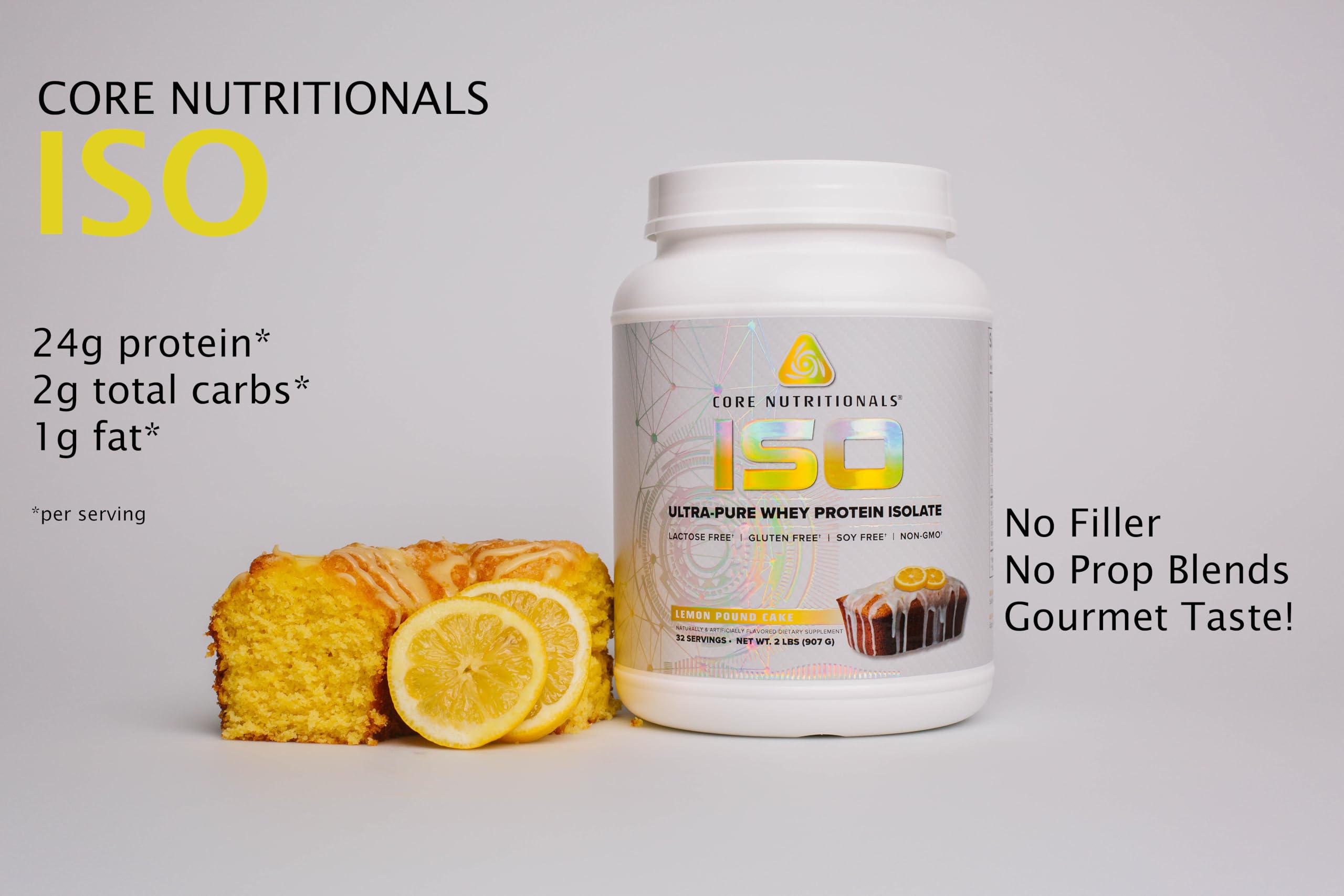 Core Nutritionals Iso Whey nutrition panel close-up, showing ingredients and macros