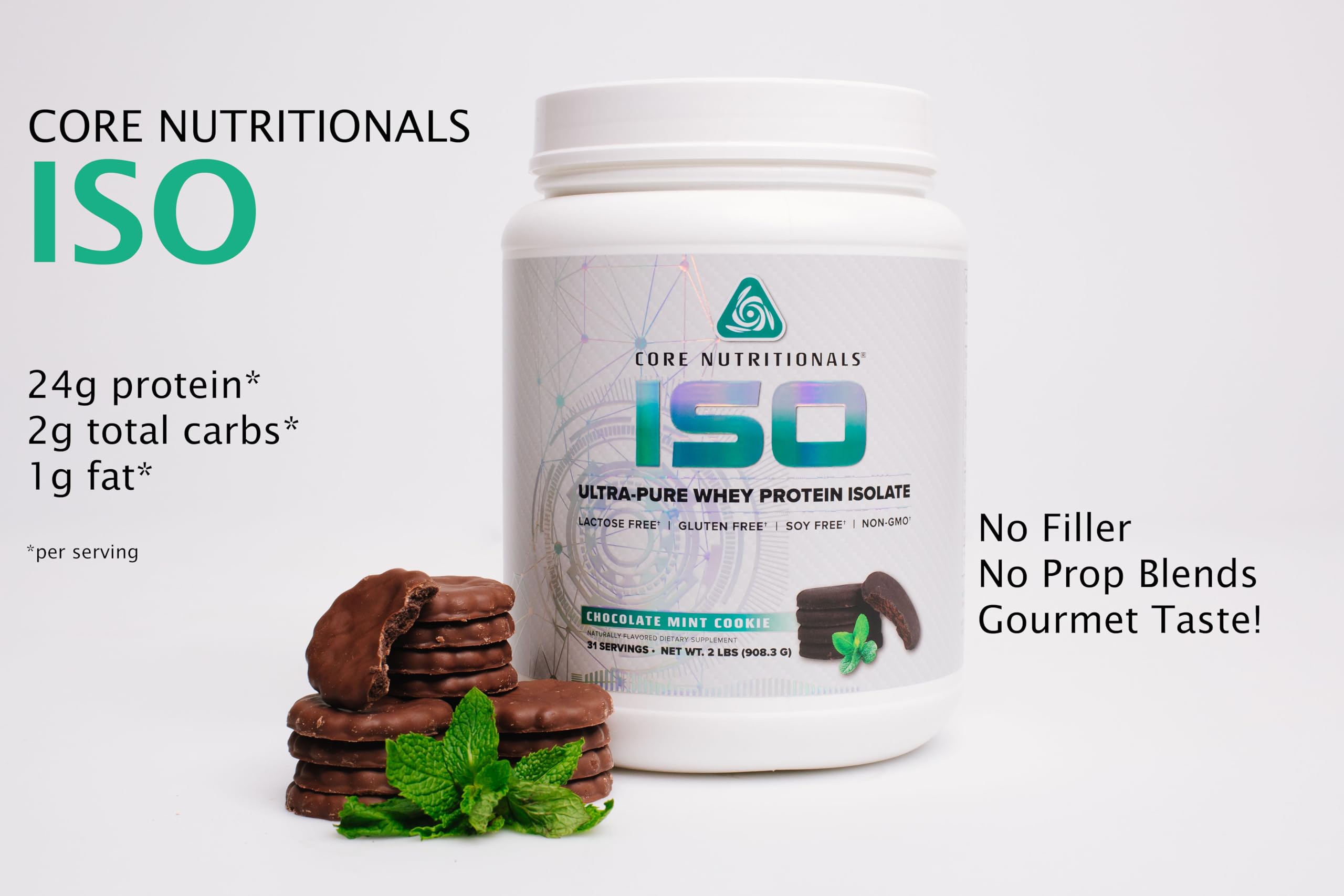 Core Nutritionals ISO whey scoop in a shaker for convenient on-the-go mixing