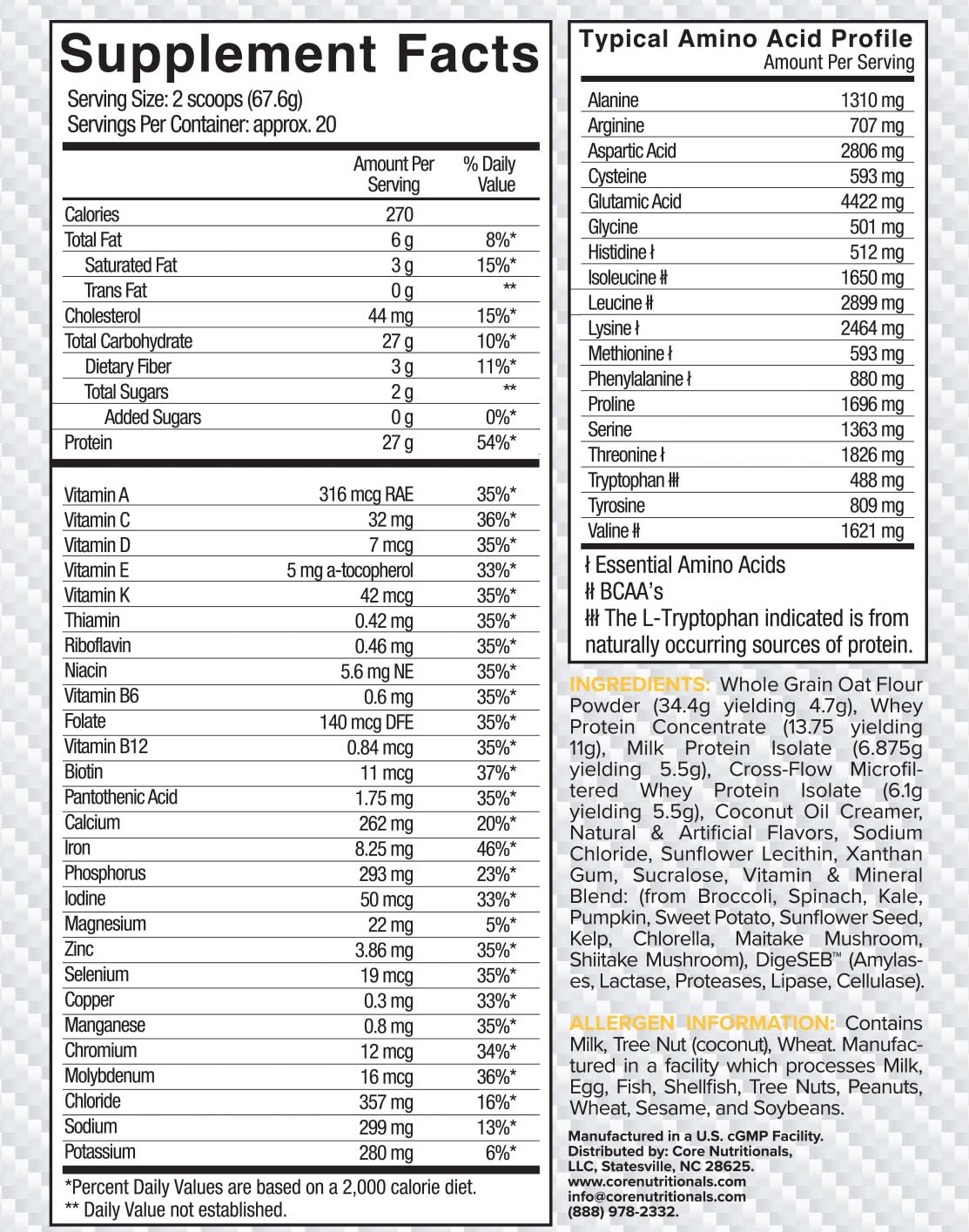 Core Nutritionals MRP ingredients panel featuring whole-food nutrients