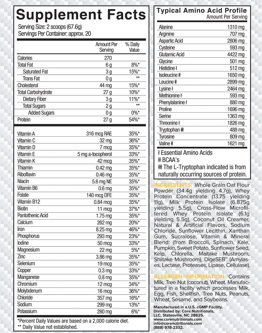 Core Nutritionals MRP ingredients panel featuring whole-food nutrients