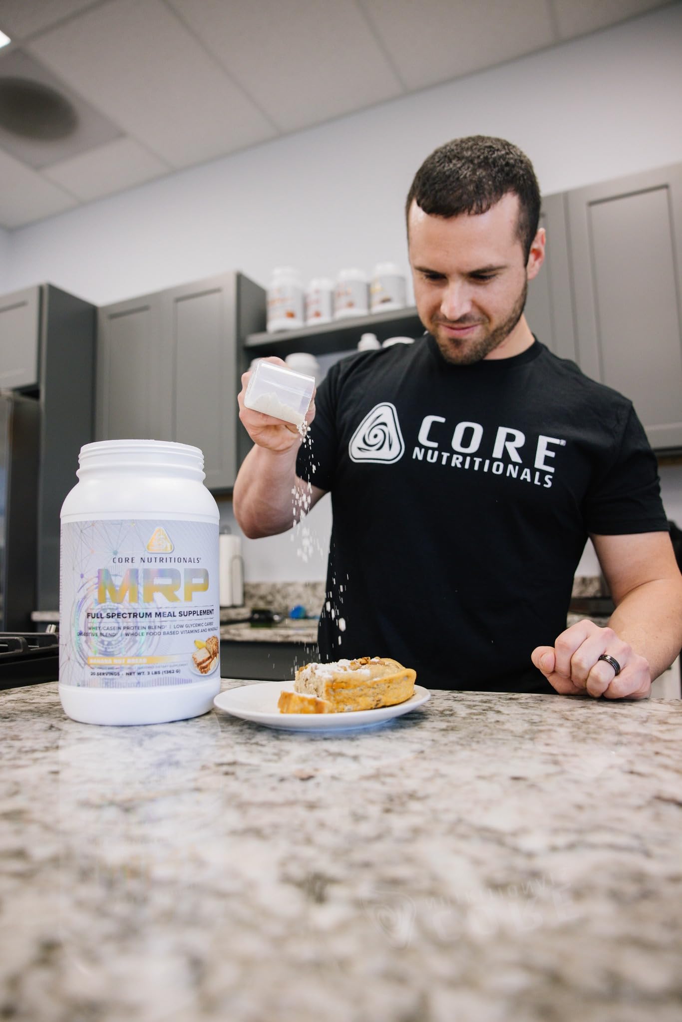 Core Nutritionals MRP scoop of powder highlighting high-protein formula