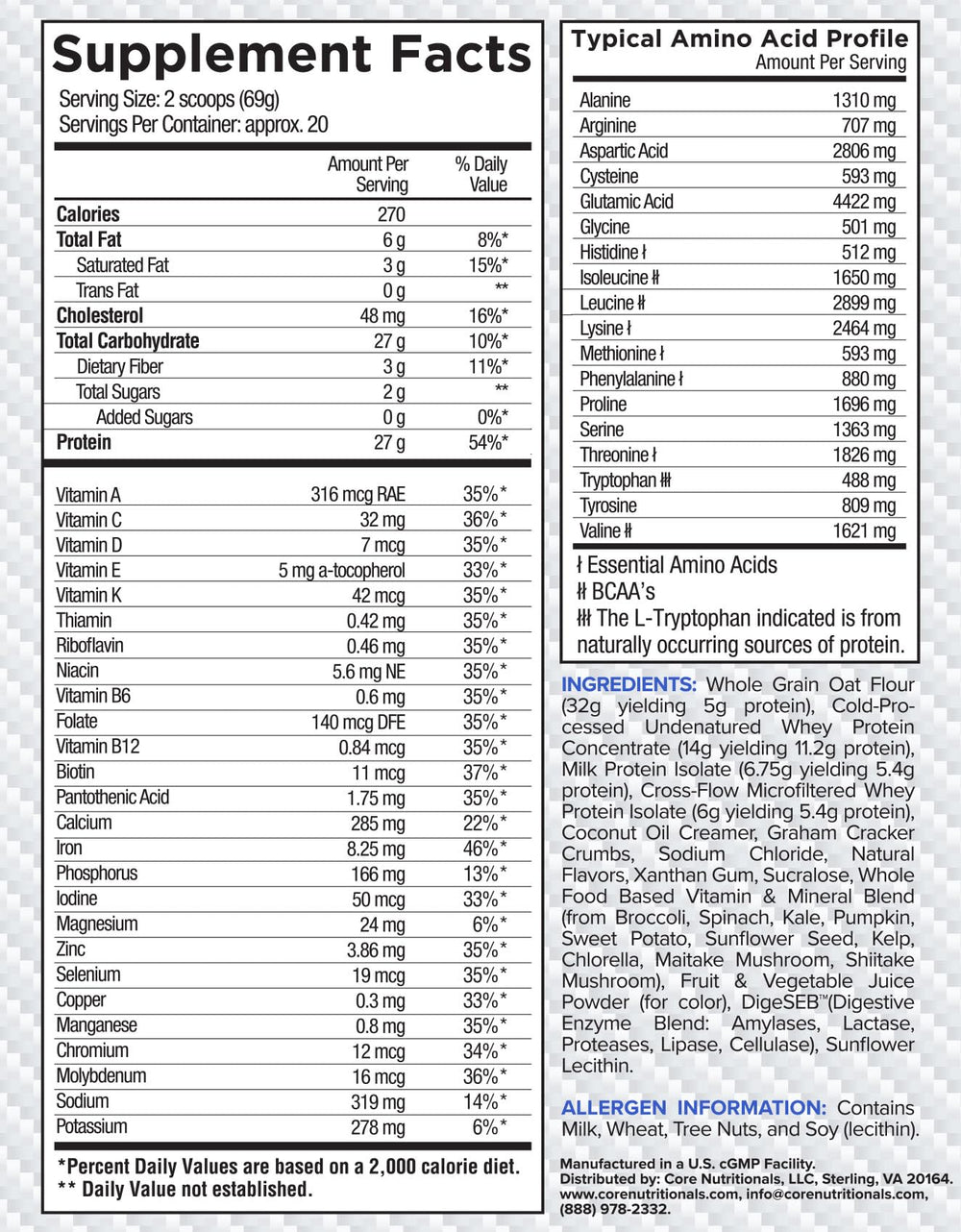 Core Nutritionals MRP creamy shake close-up highlighting texture and oats.