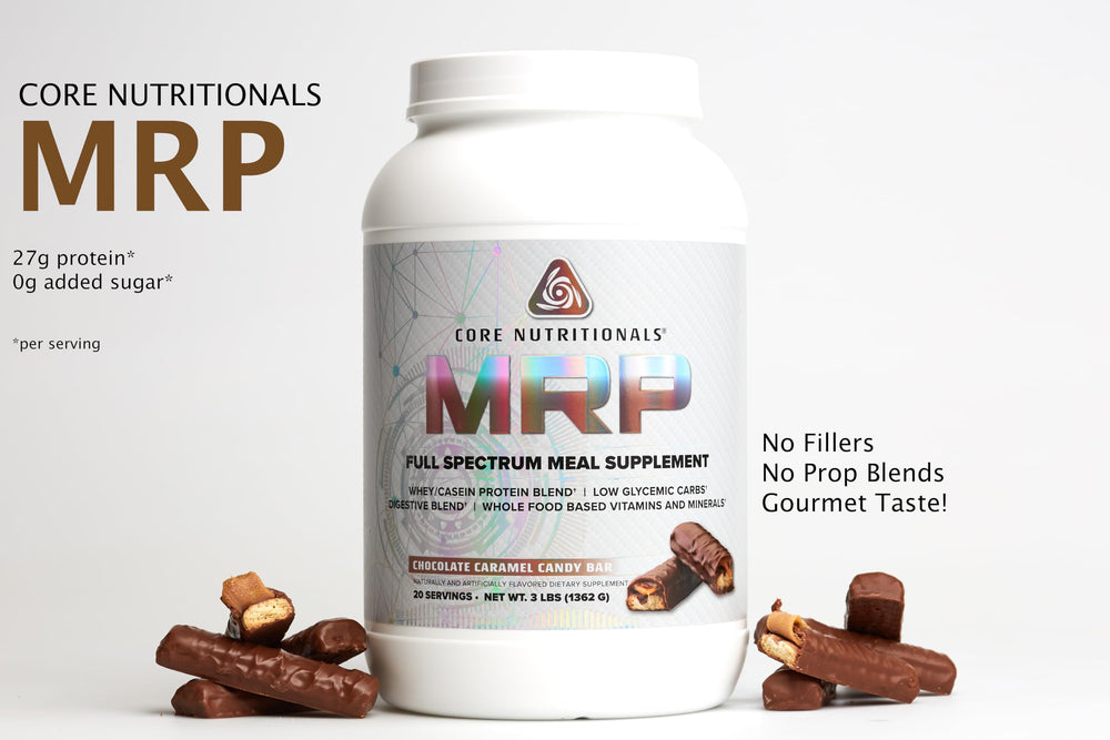 Core Nutritionals MRP shake poured into glass, smooth texture for post-workout recovery.